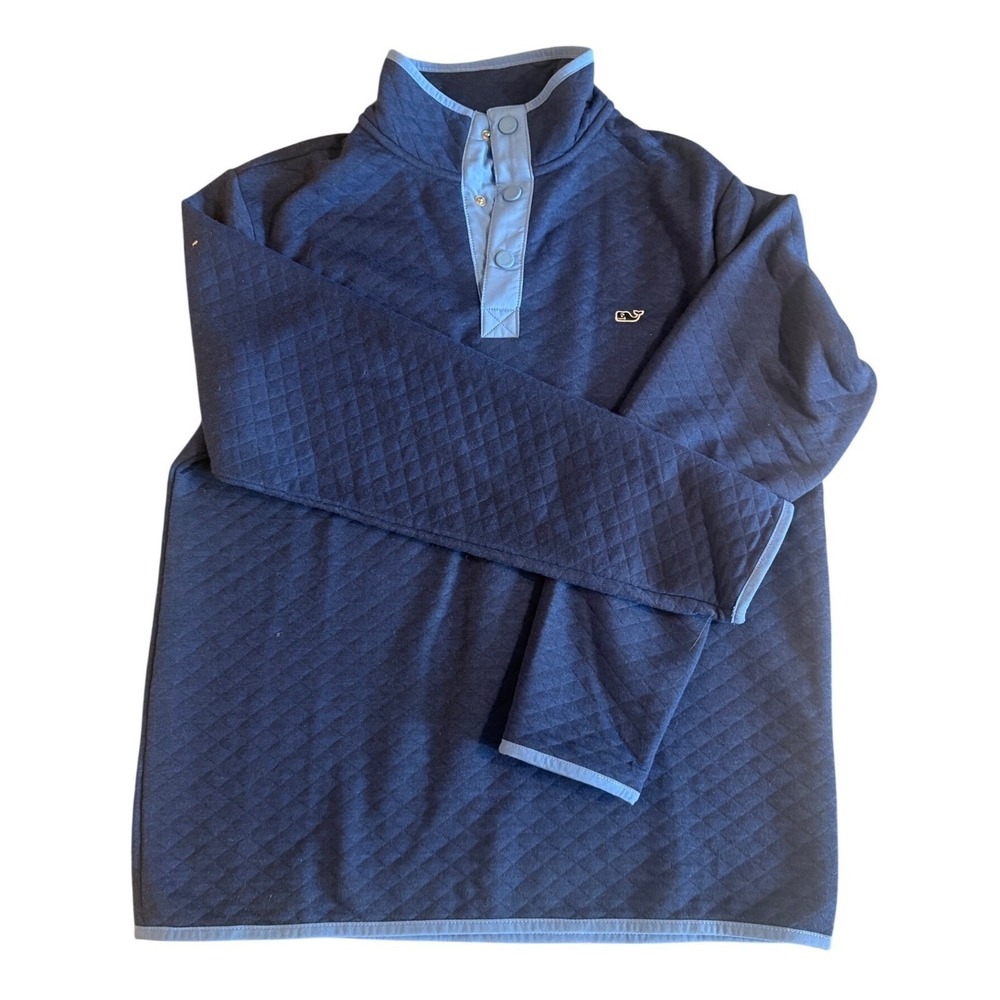Vineyard Vines Mens Quilted Pullover Sweatshirt Navy Blue Whale Logo Size S